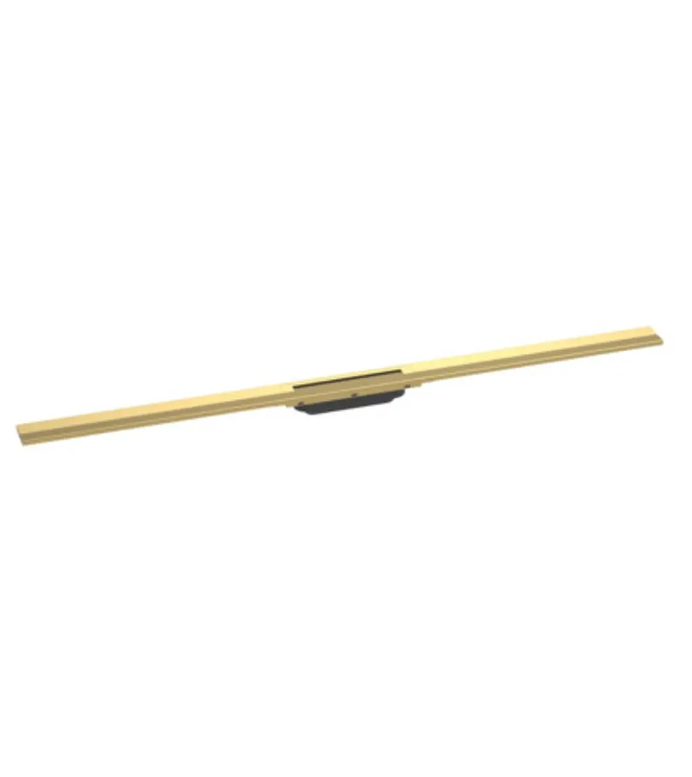 Duschrinne in polierter Goldoptik mit einer flexiblen Konstruktion, geeignet für den Einbau in duschbereich. Von der Marke Hansgrohe.
